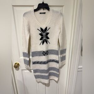 Women's White and Gray Sweater Dress